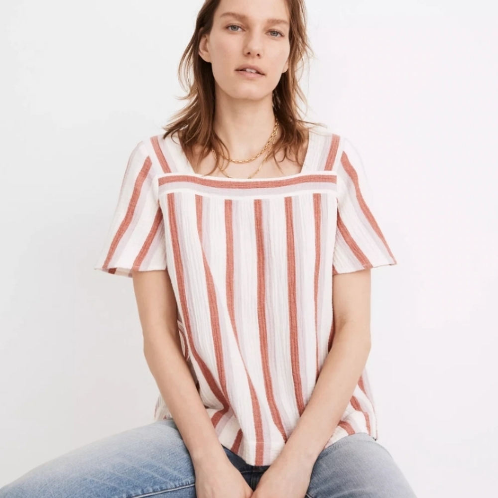 Madewell Lightspun Harlow Square-Neck Top Size Large